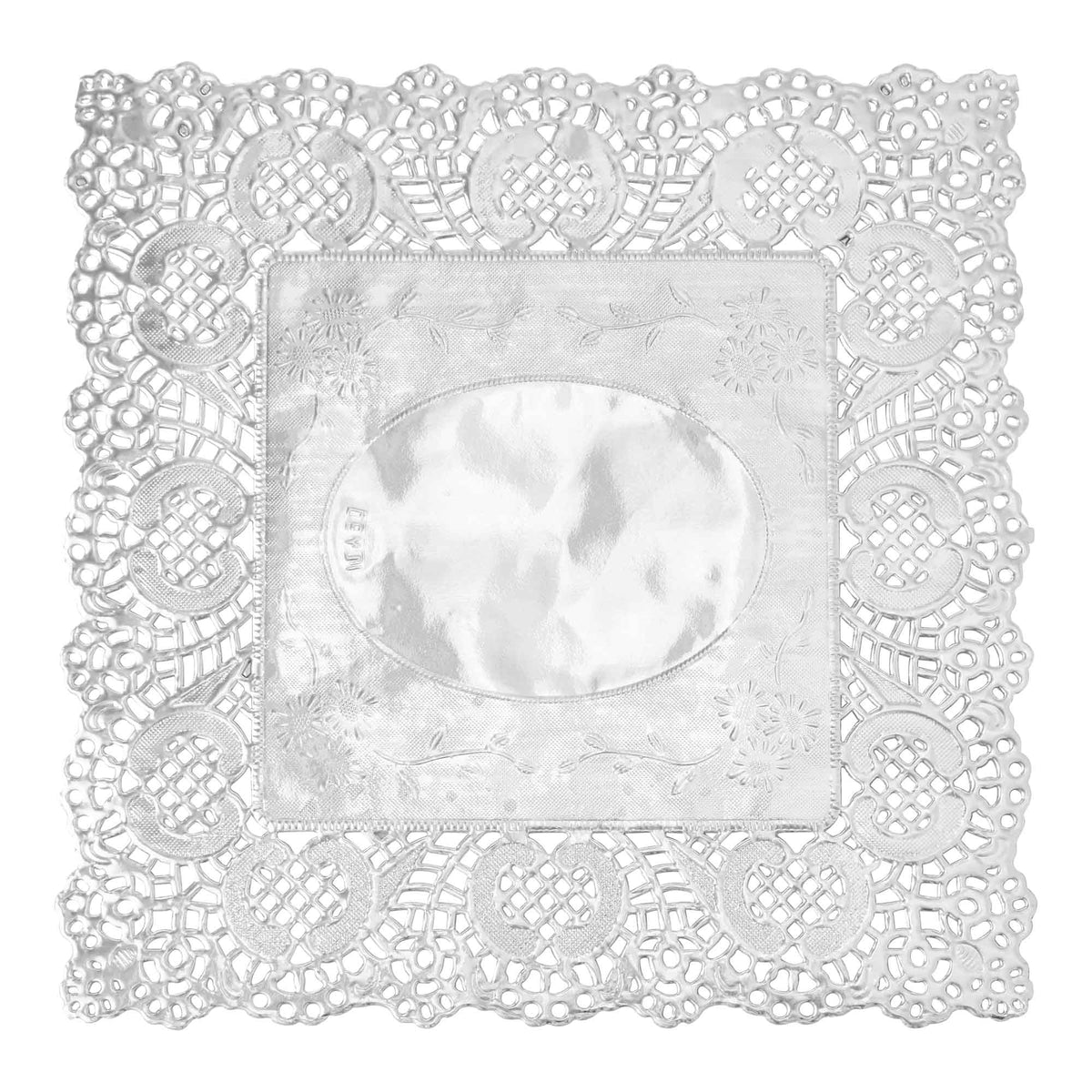 Square Lace Metallic Paper Doilies 10" - Set of 100-Silver