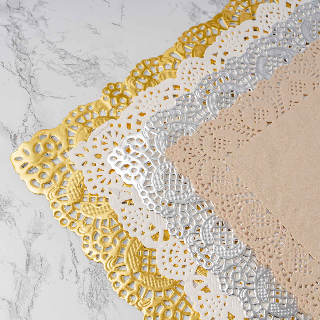 Square Lace Metallic Paper Doilies 12" - Set of 100-Silver