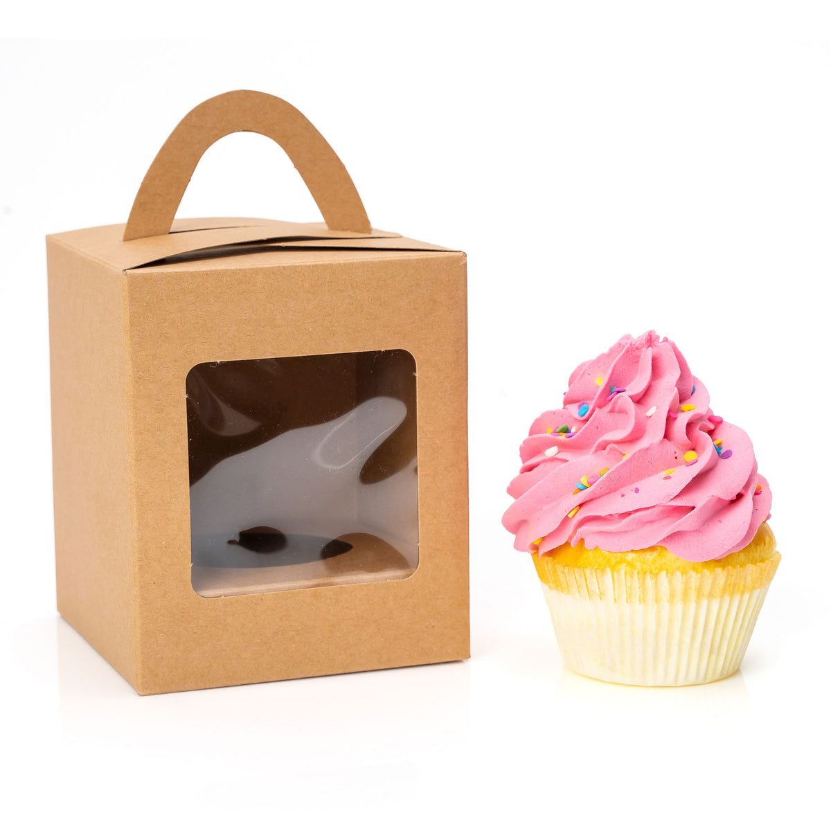 Individual Cupcake Box with Window - Set of 12 - Natural