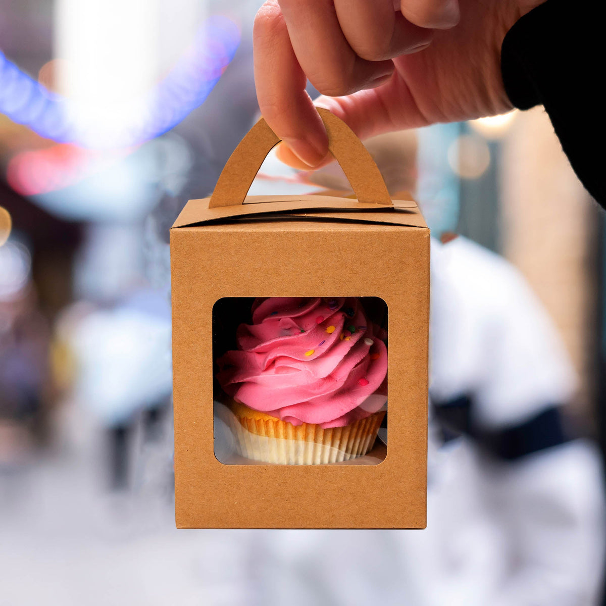 Individual Cupcake Box with Window - Set of 12 - Natural
