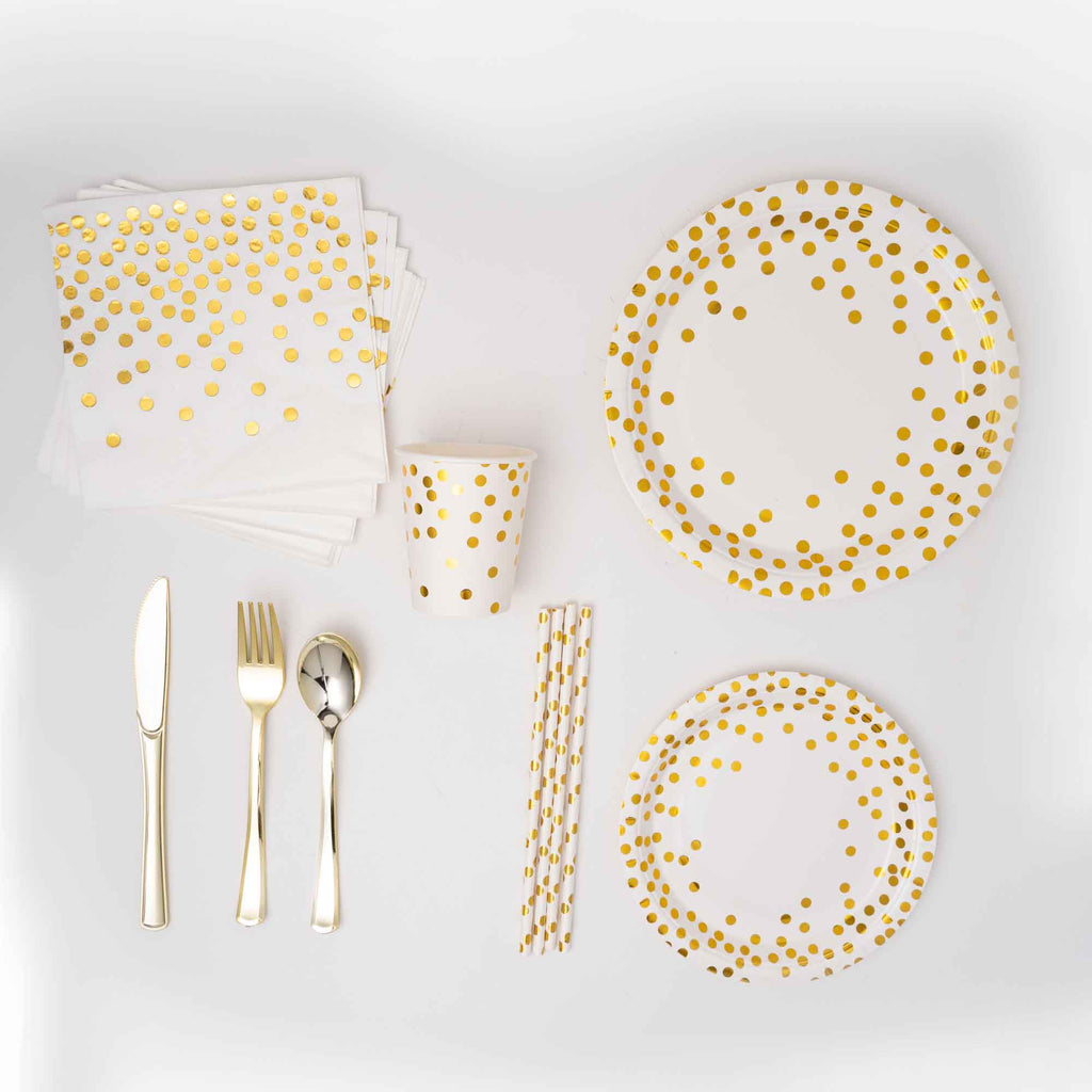Gold Dot Dinnerware Set - 25 People