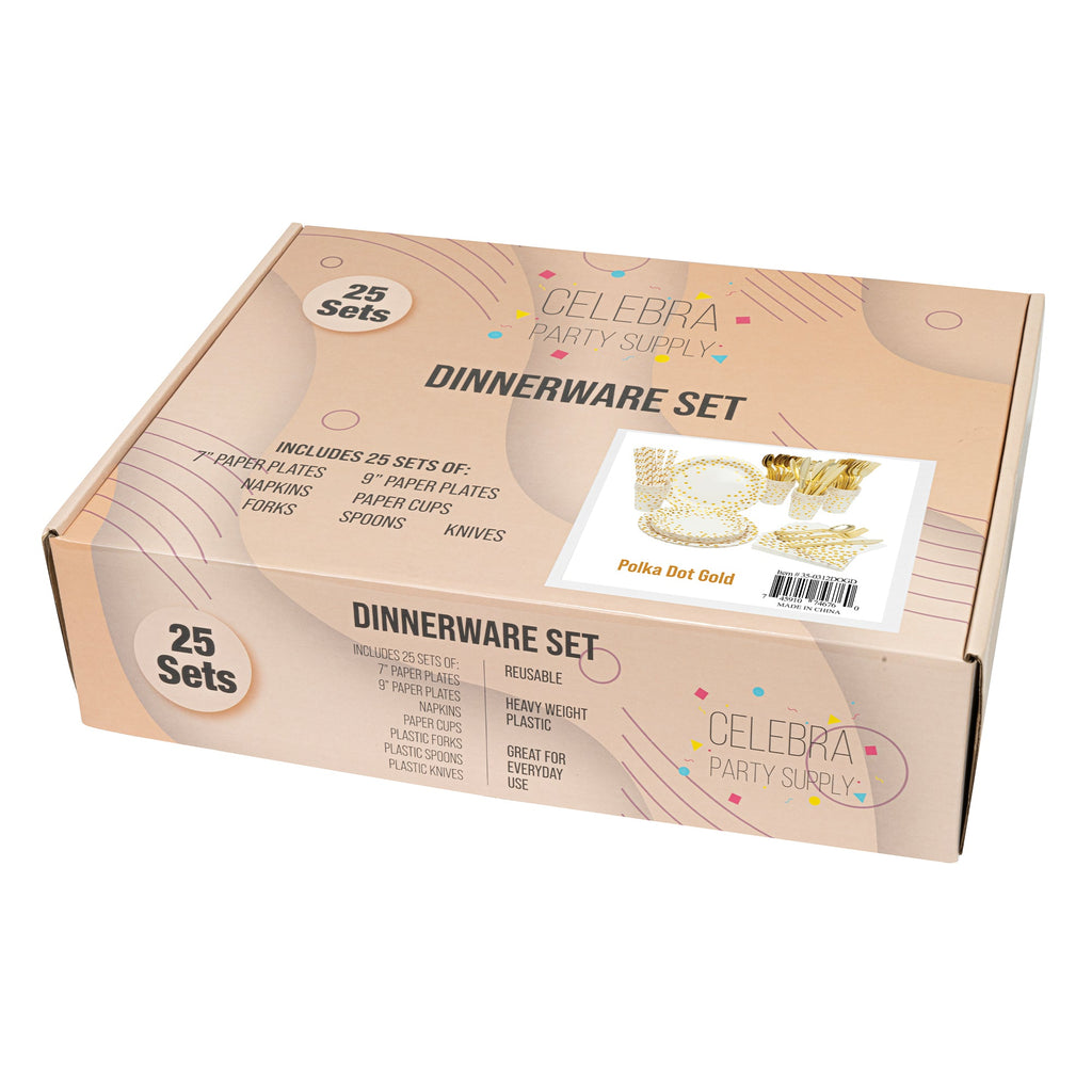 Gold Dot Dinnerware Set - 25 People