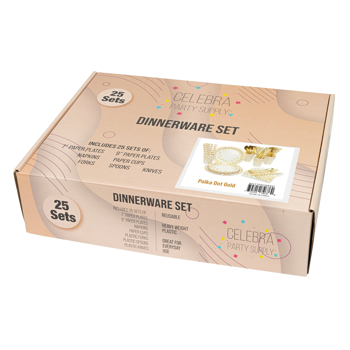 Gold Dot Dinnerware Set - 25 People