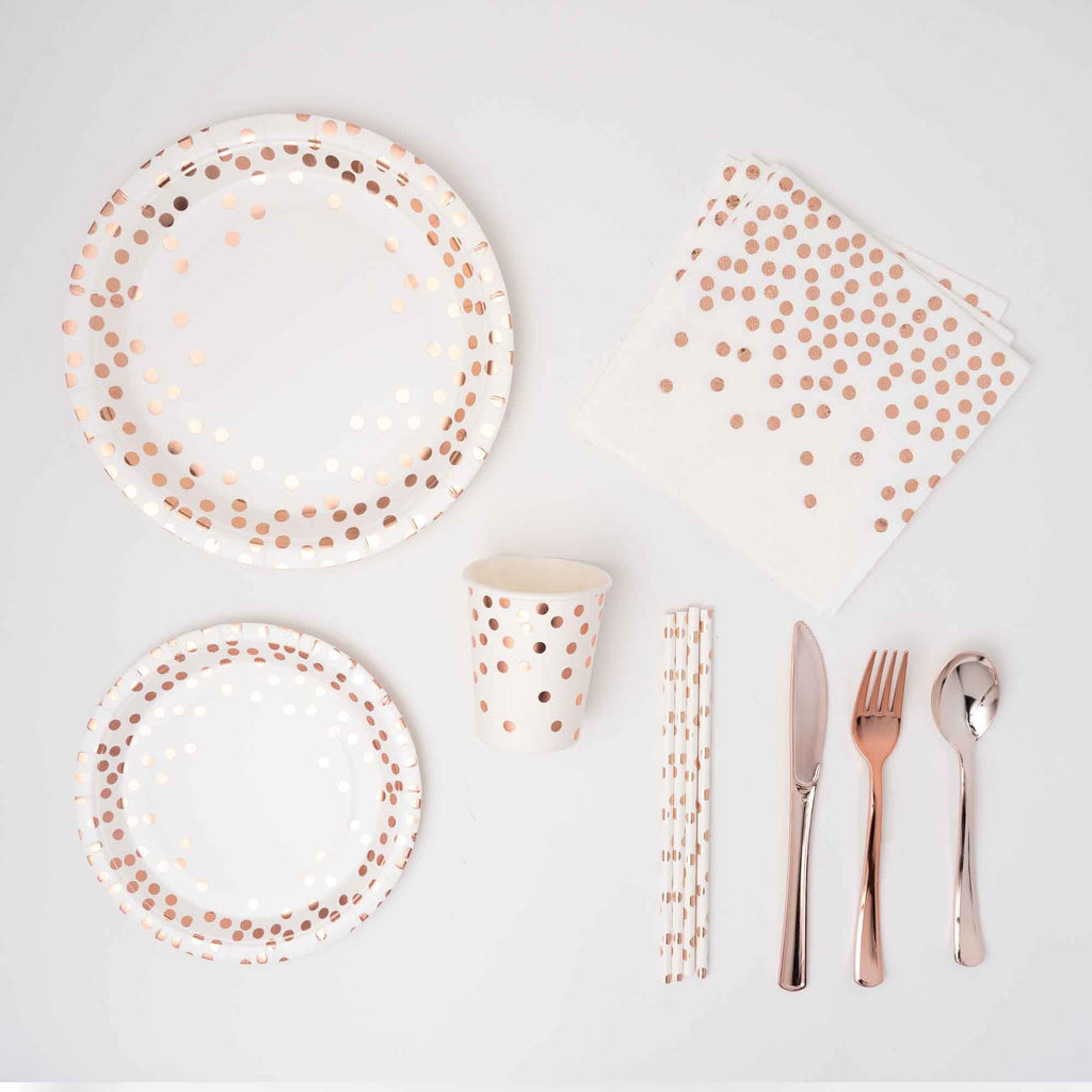 Rose Gold Dot Dinnerware Set - 25 People