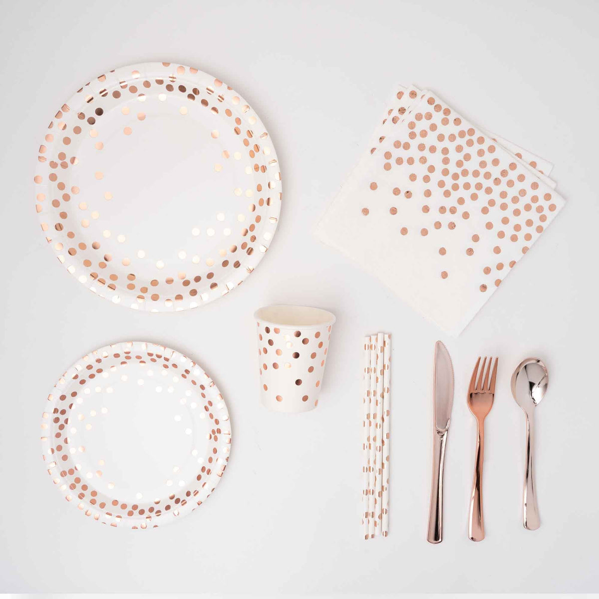 Rose Gold Dot Dinnerware Set - 25 People