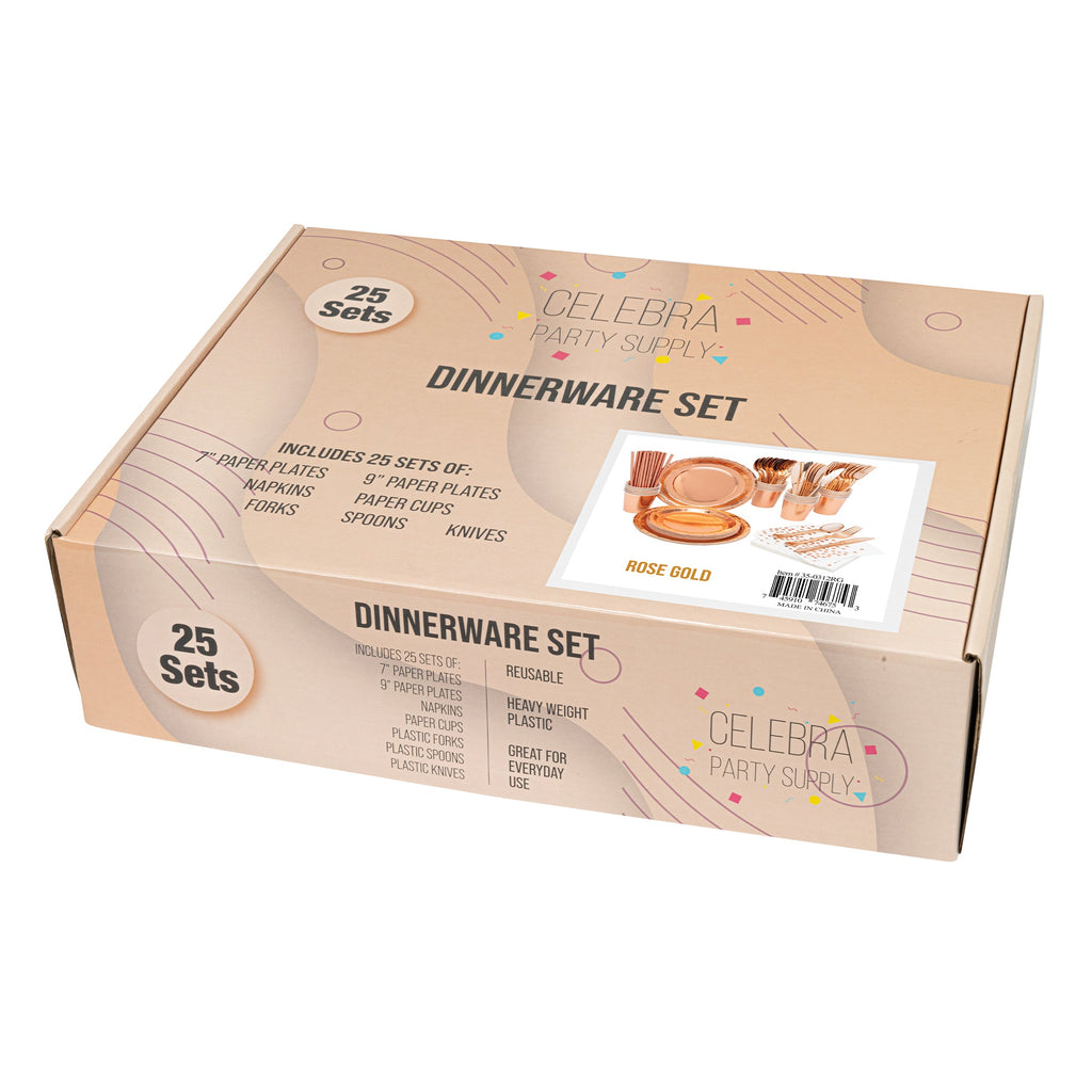 Rose Gold Dinnerware Set - 25 People