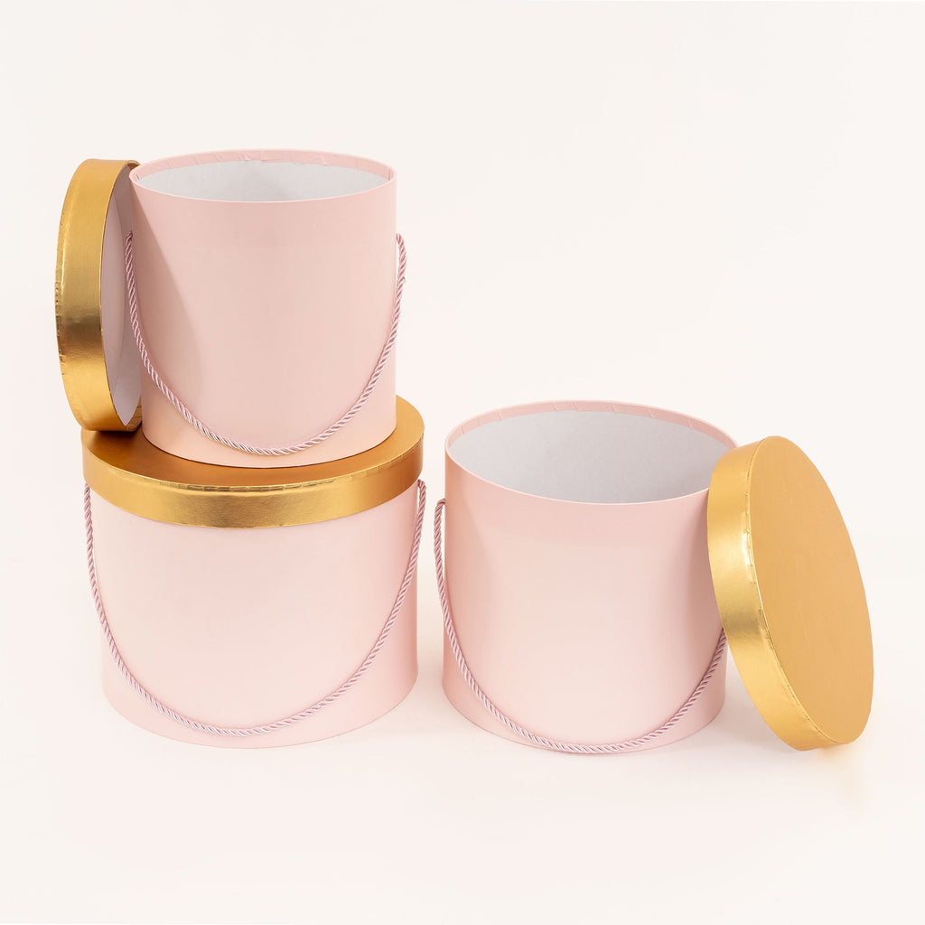 Nested Floral Boxes 3pc/set - Blush with Gold Lid