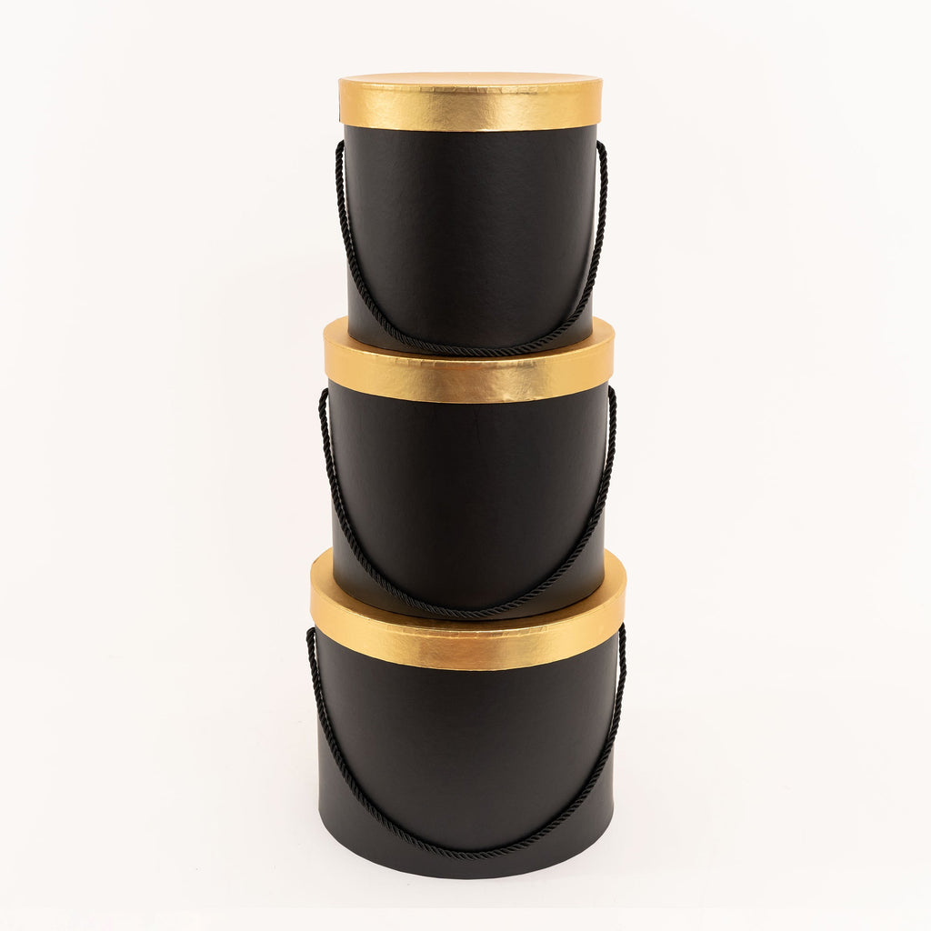 Nested Floral Boxes 3pc/set - Black with Gold Lid
