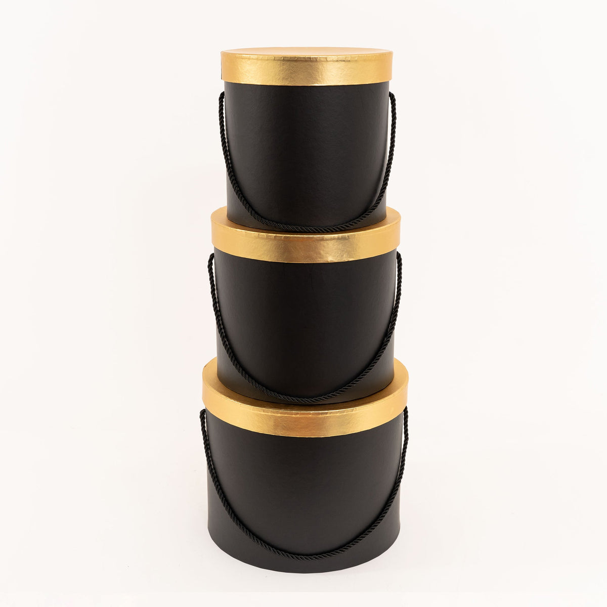 Nested Floral Boxes 3pc/set - Black with Gold Lid