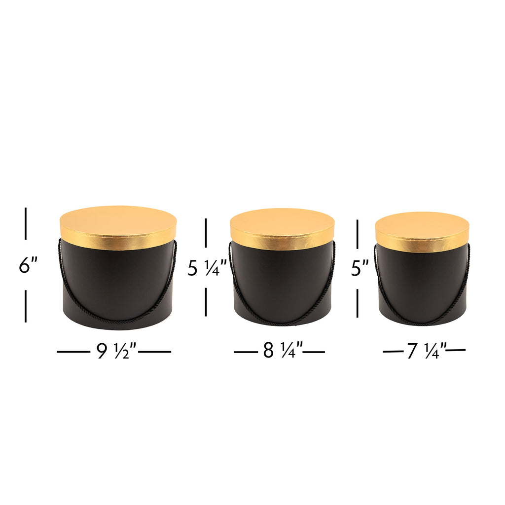 Nested Floral Boxes 3pc/set - Black with Gold Lid