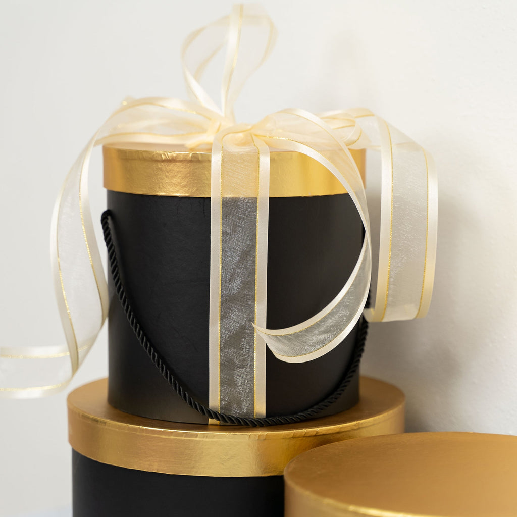 Nested Floral Boxes 3pc/set - Black with Gold Lid