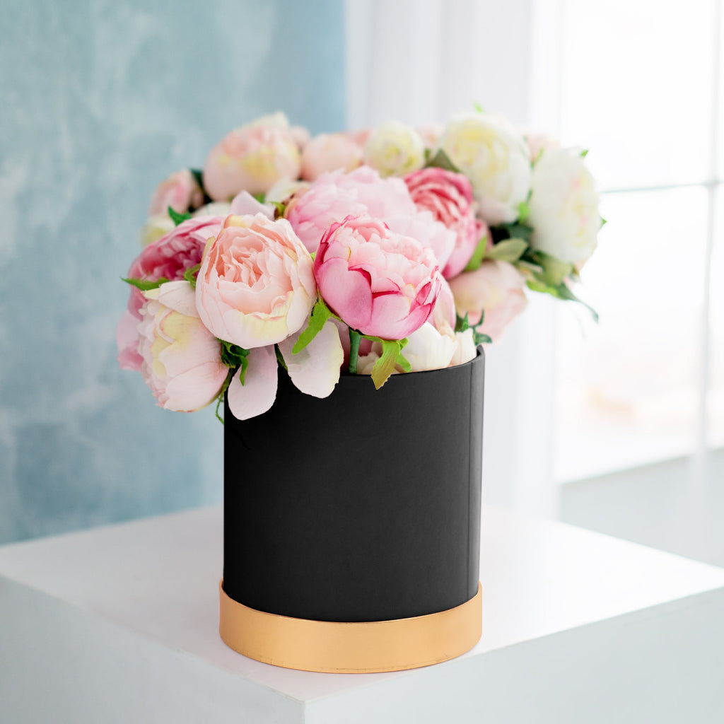 Nested Floral Boxes 3pc/set - Black with Gold Lid