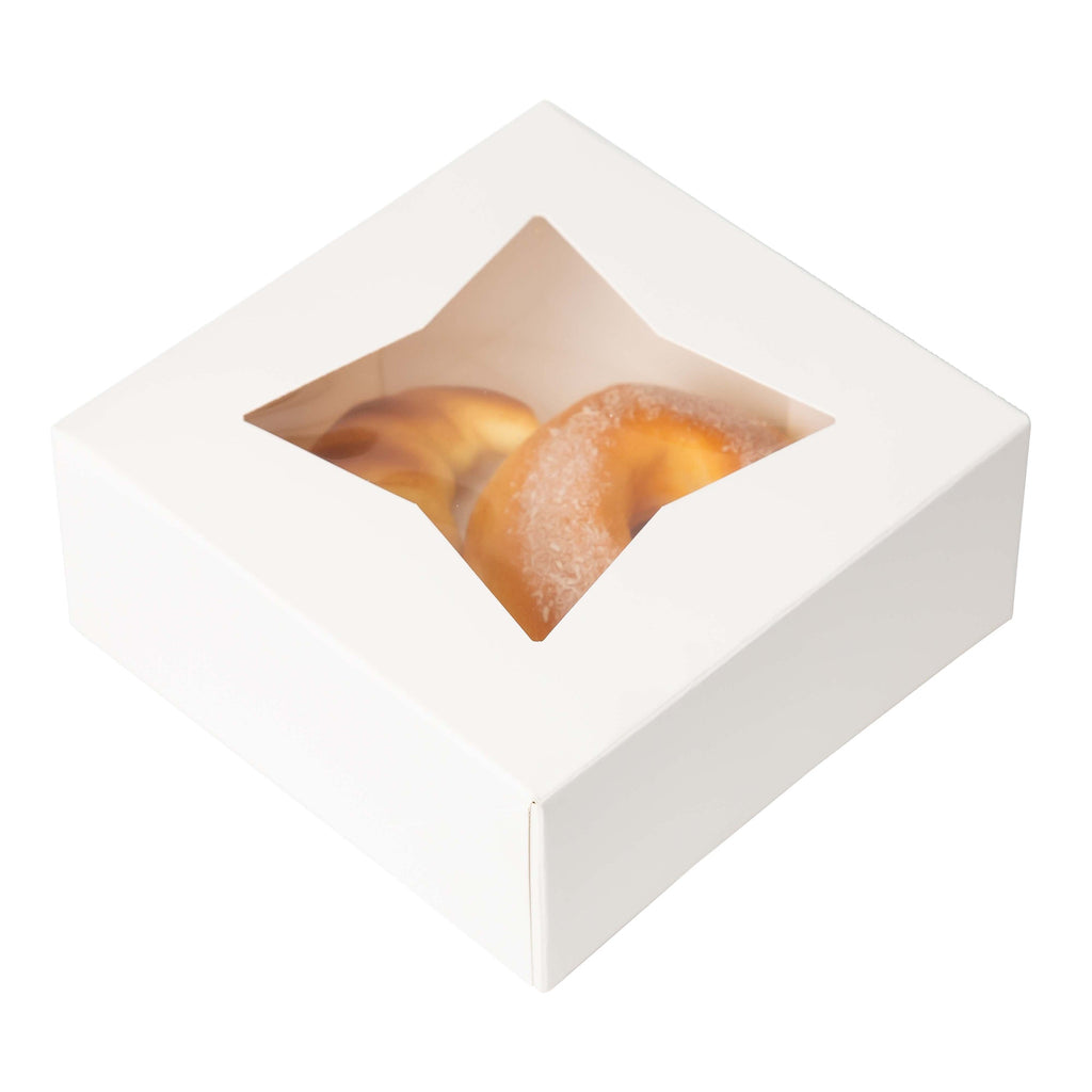 Treat & Pastry Boxes with Window - White pack of 25 - 9"L x 9"W x 2 ½"H