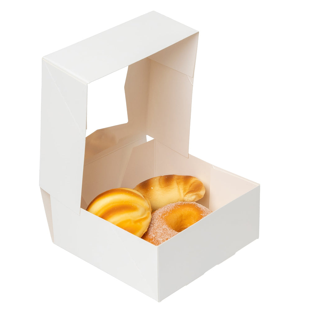 Treat & Pastry Boxes with Window - White pack of 25 - 8"L x 8"W x 2 ½"H