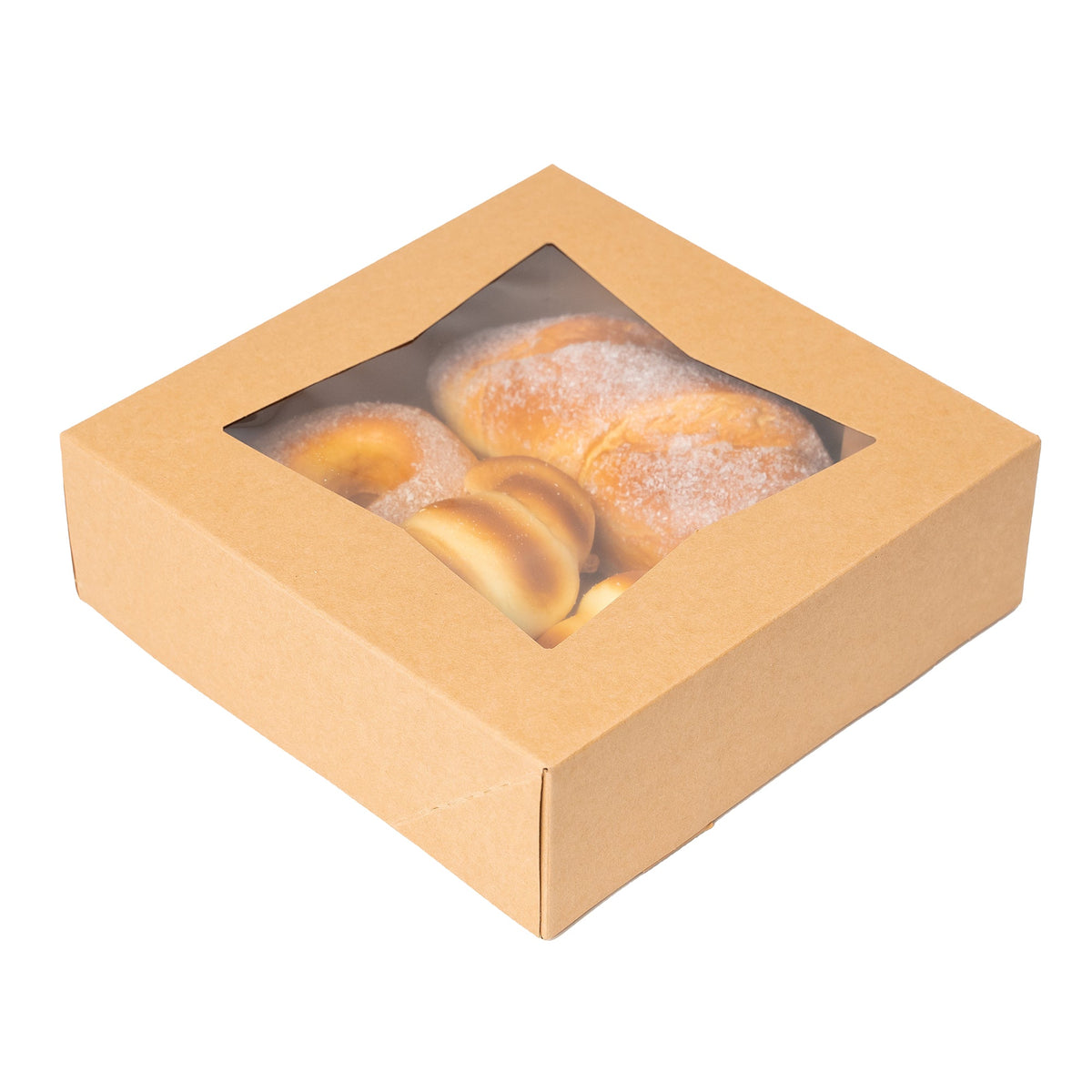 Treat & Pastry Boxes with Window - Brown pack of 20 - 10"L x 10"W x 2 ½"H