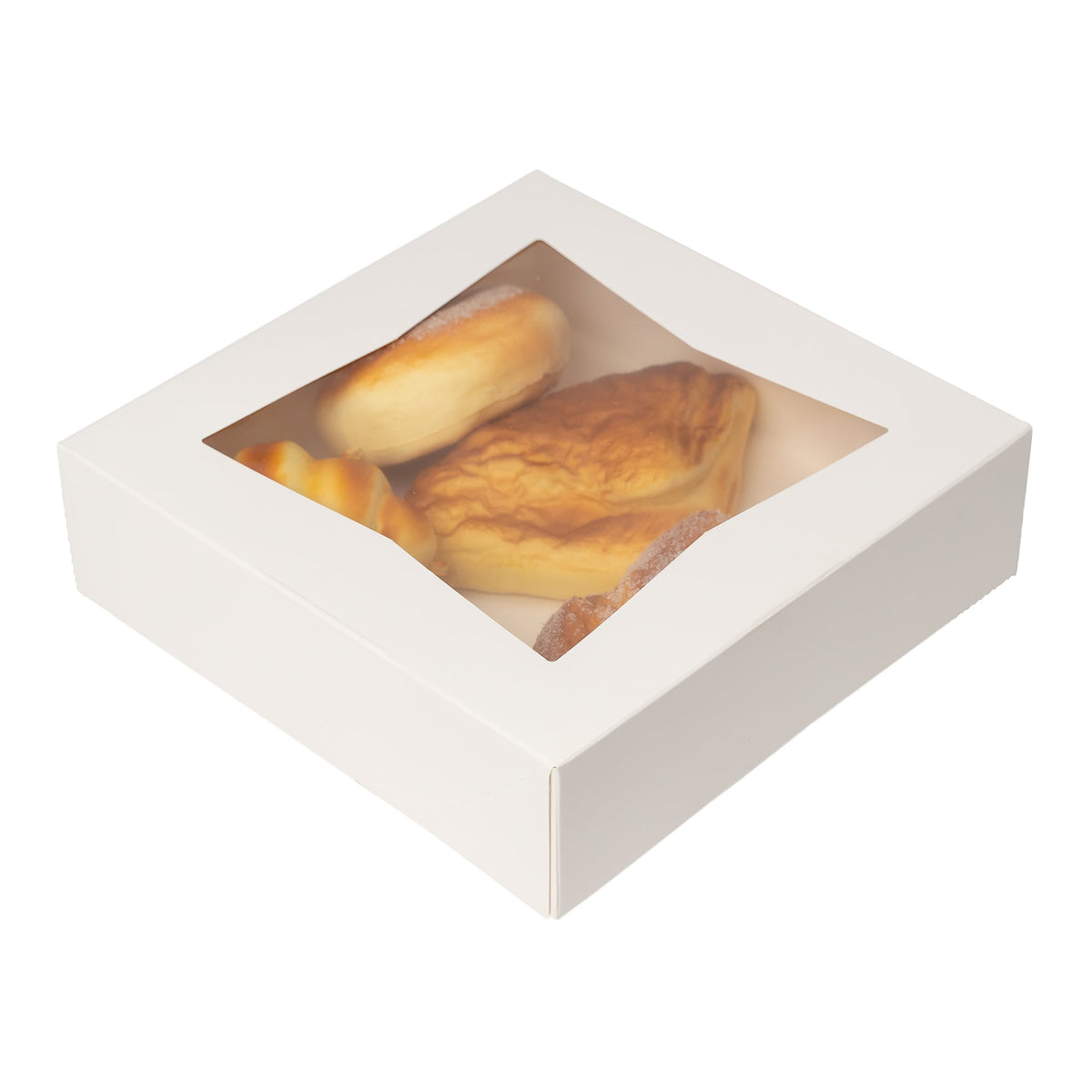 Treat & Pastry Boxes with Window - White pack of 25 - 8"L x 8"W x 2 ½"H