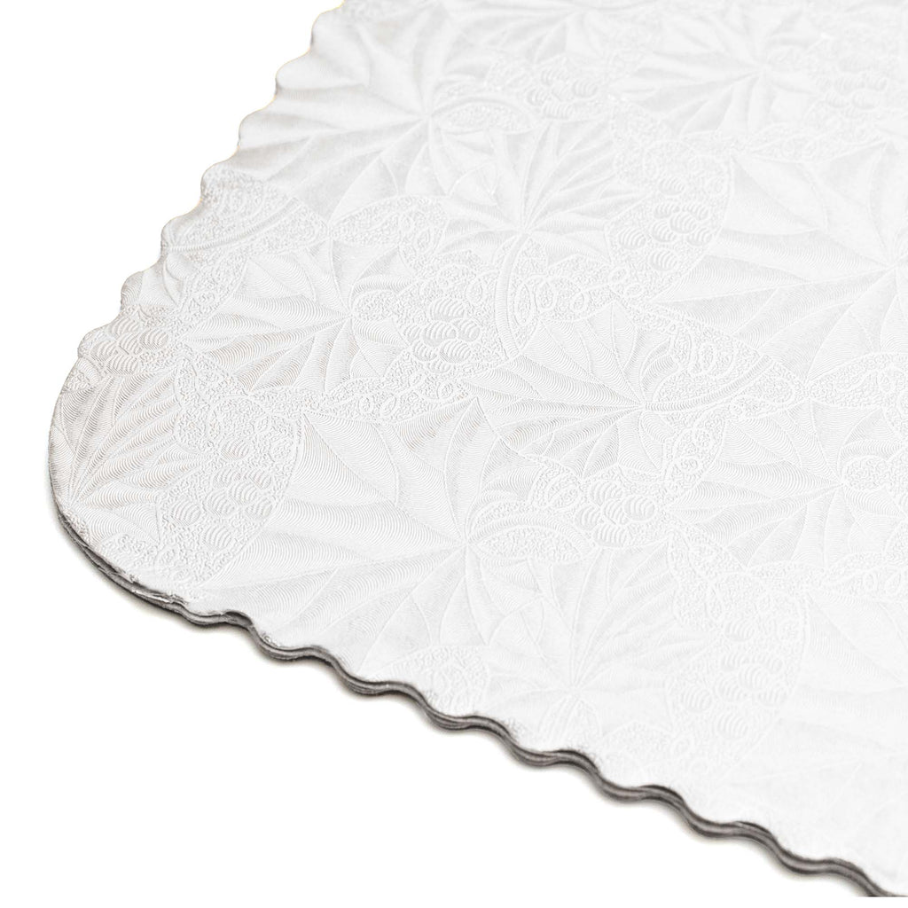 Filigree Scalloped Cake Board Half Sheet - White set of 6
