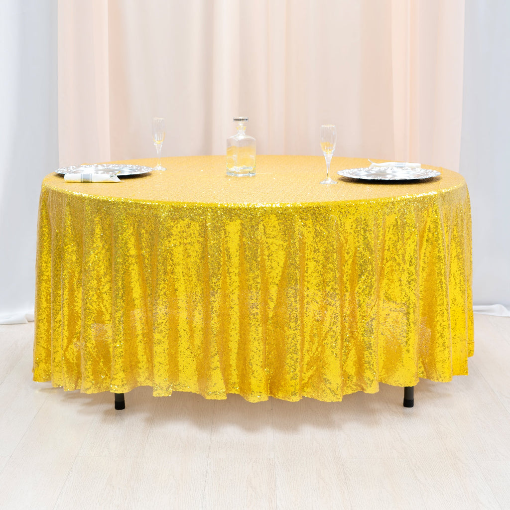 Round Sequin Table Cover - 108 Inches - Gold