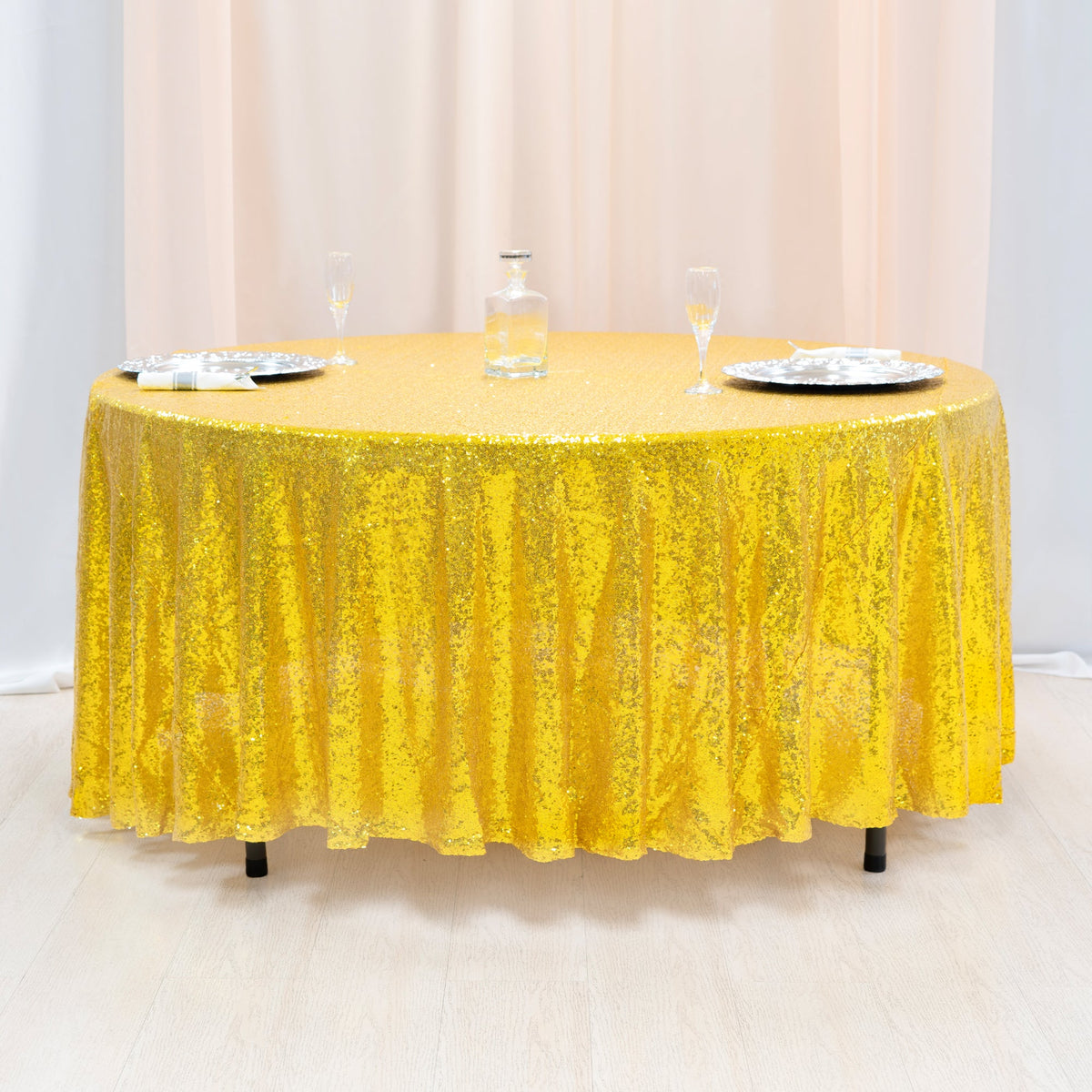 Round Sequin Table Cover - 108 Inches - Gold