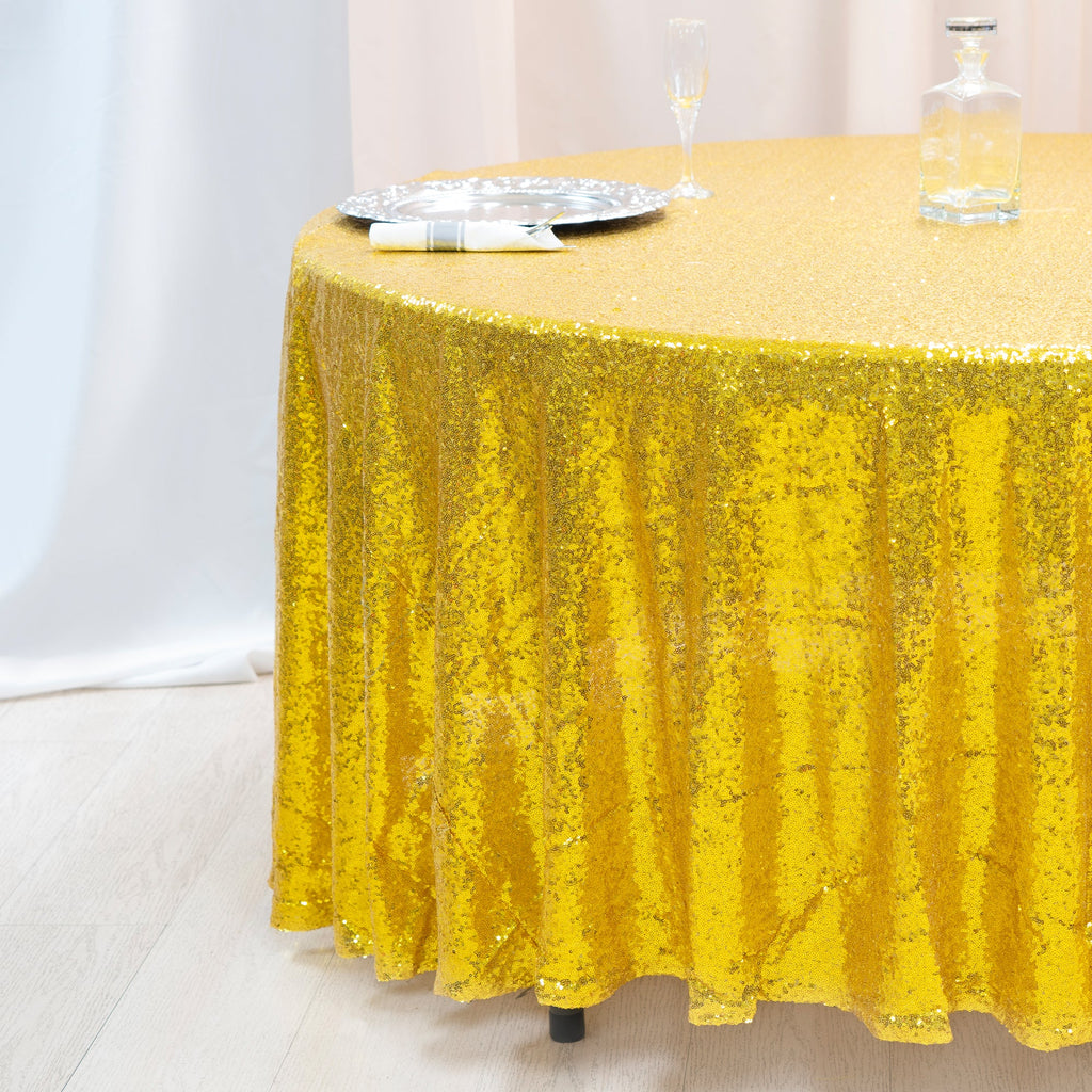 Round Sequin Table Cover - 108 Inches - Gold