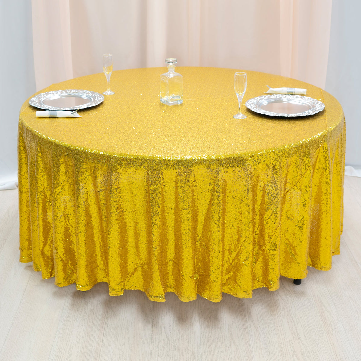 Round Sequin Table Cover - 108 Inches - Gold
