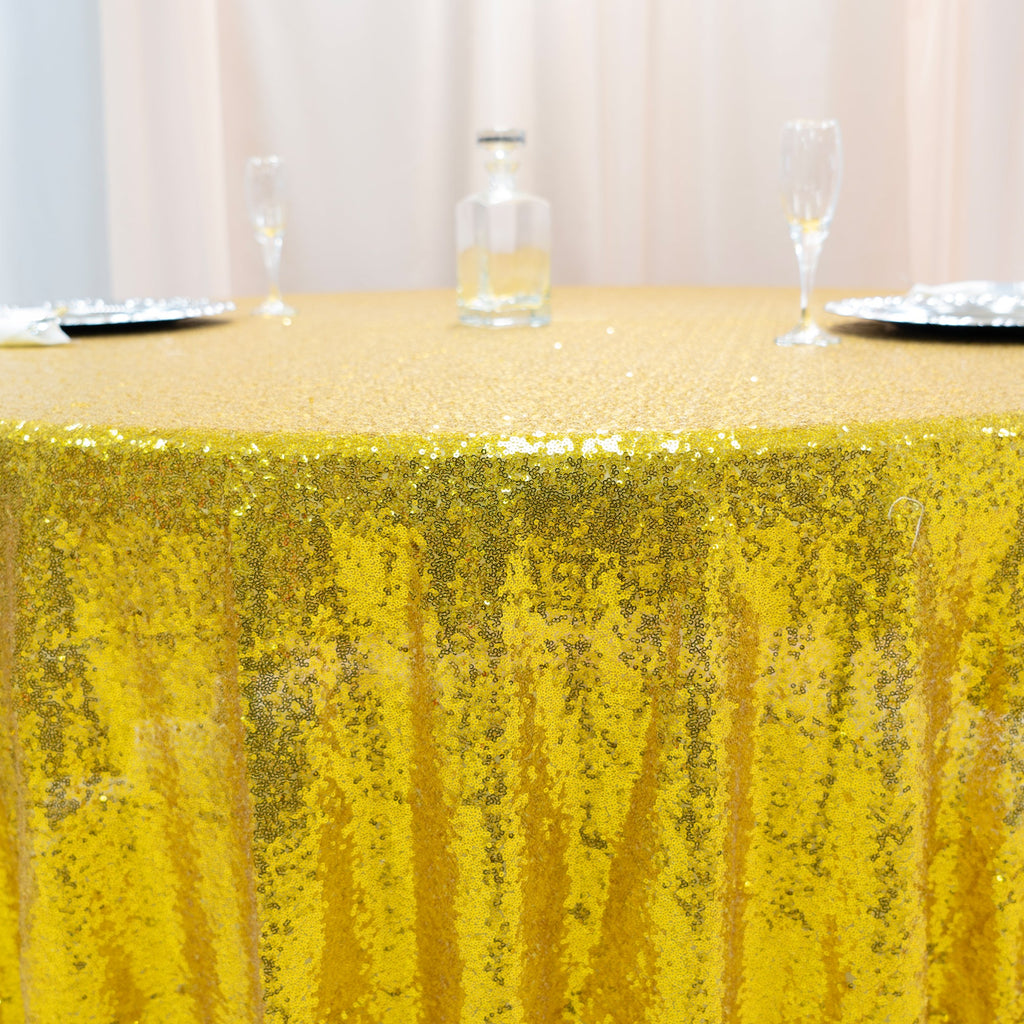 Round Sequin Table Cover - 108 Inches - Gold