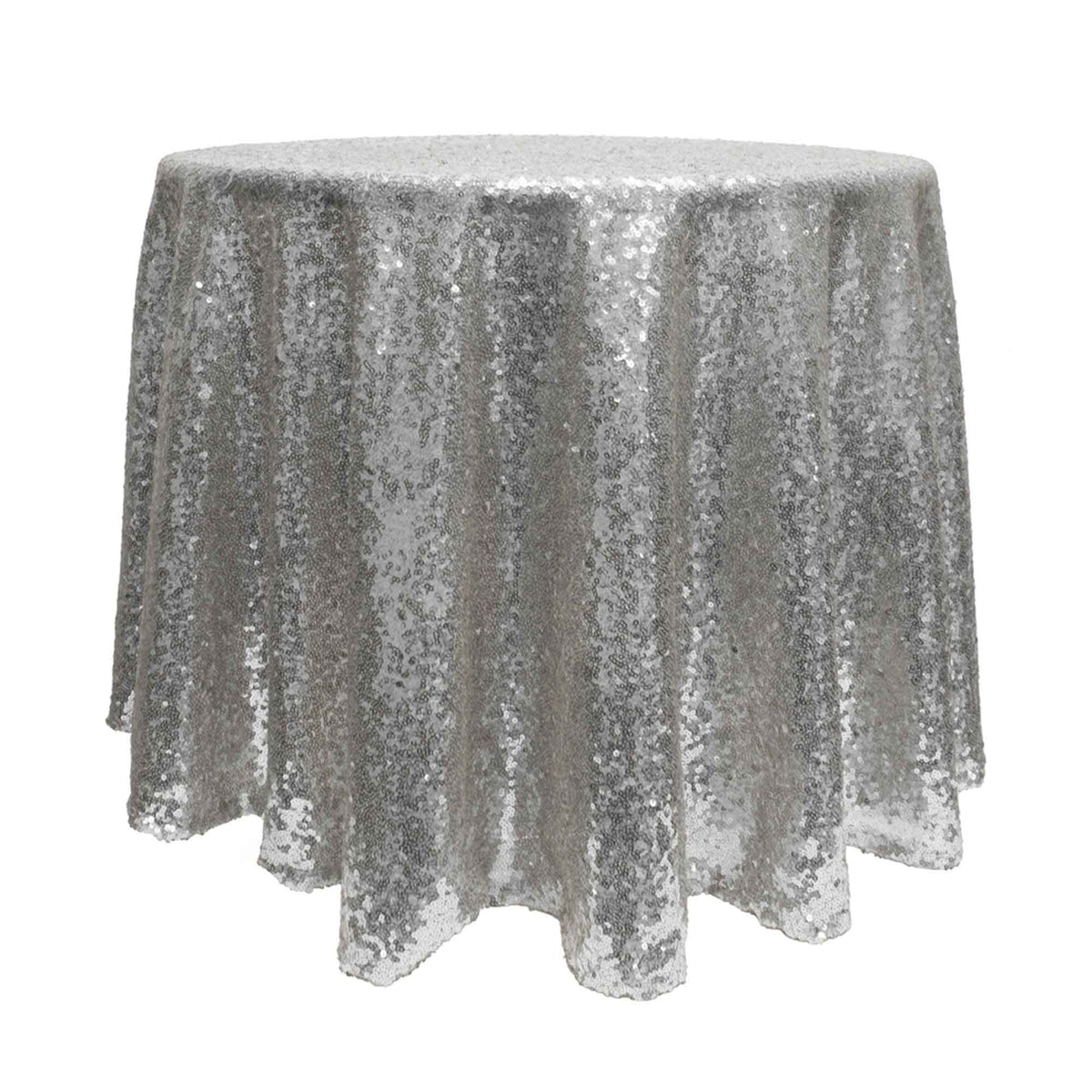 Round Sequin Table Cover - 120 Inches - Silver