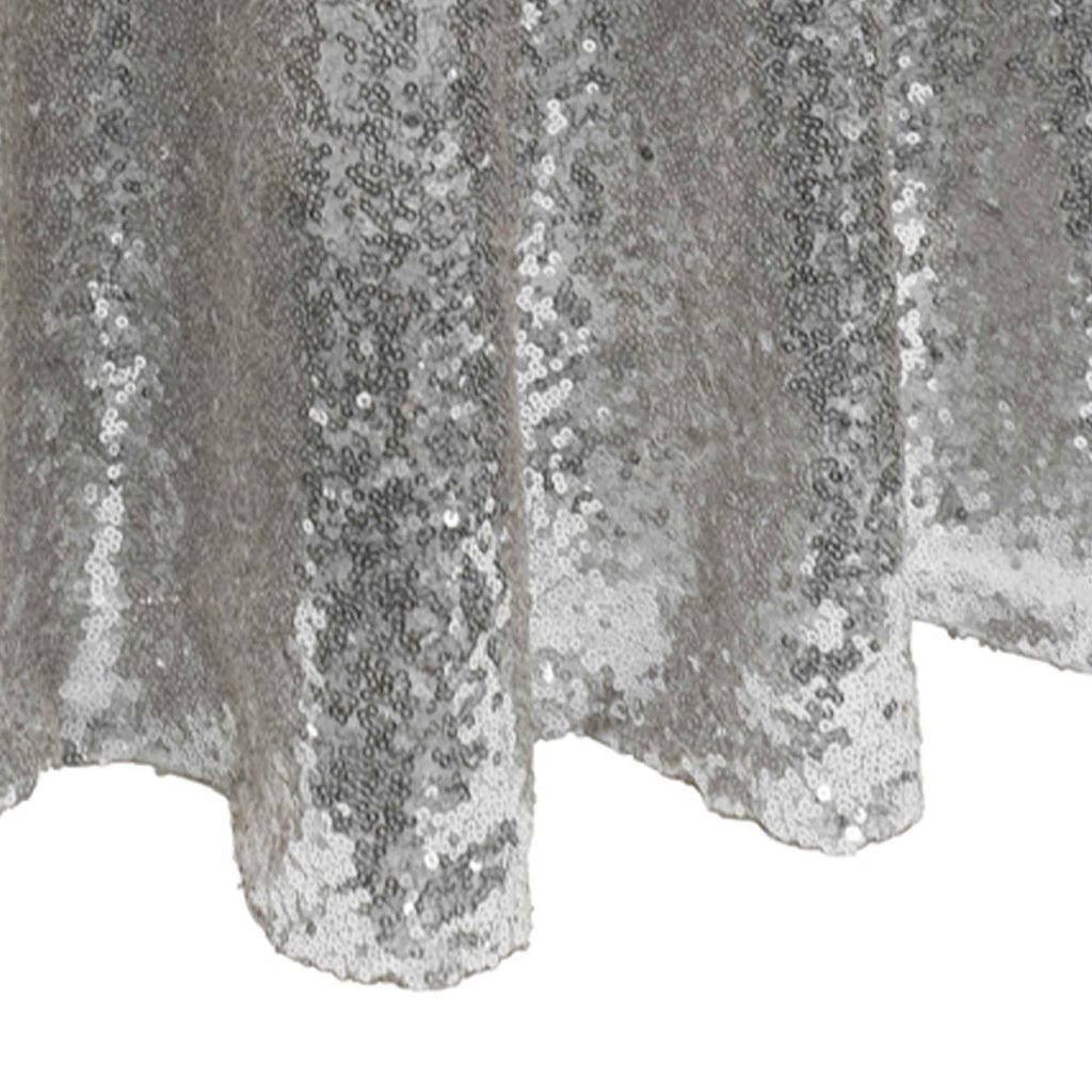 Round Sequin Table Cover - 120 Inches - Silver