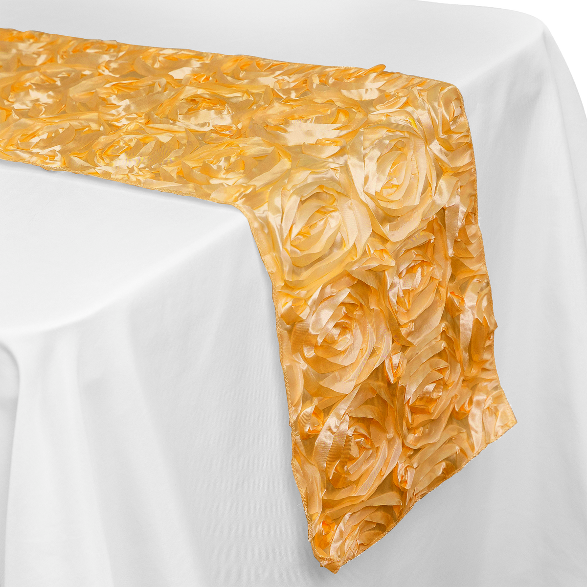 Satin Rosette Table Runner - 108 inches - Gold
