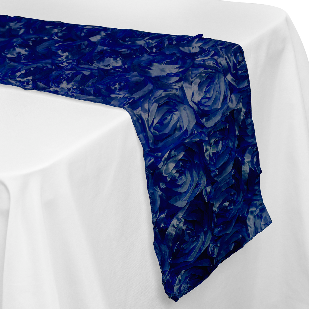 Satin Rosette Table Runner - 108 inches - Royal Blue
