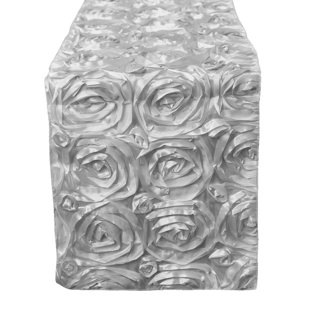 Satin Rosette Table Runner - 108 inches - Silver