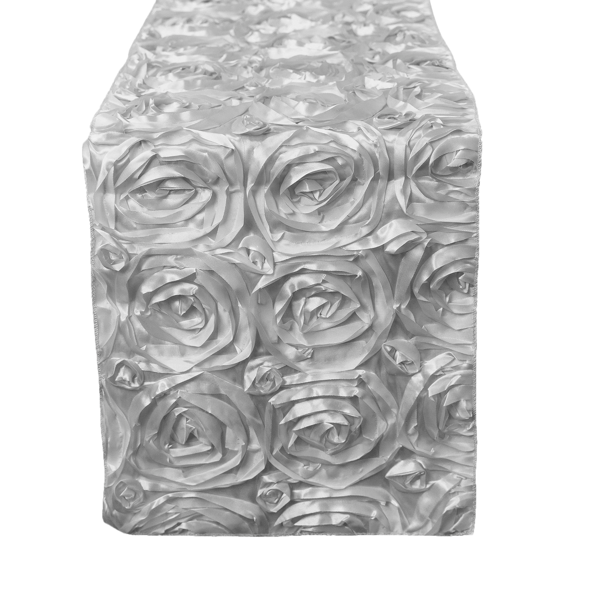 Satin Rosette Table Runner - 108 inches - Silver