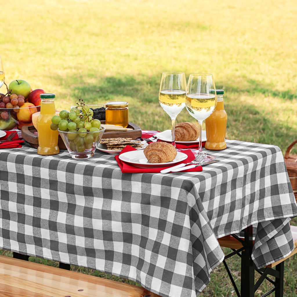 Rectangle Buffalo Plaid Tablecloth - Grey & White - 60"W x 102"