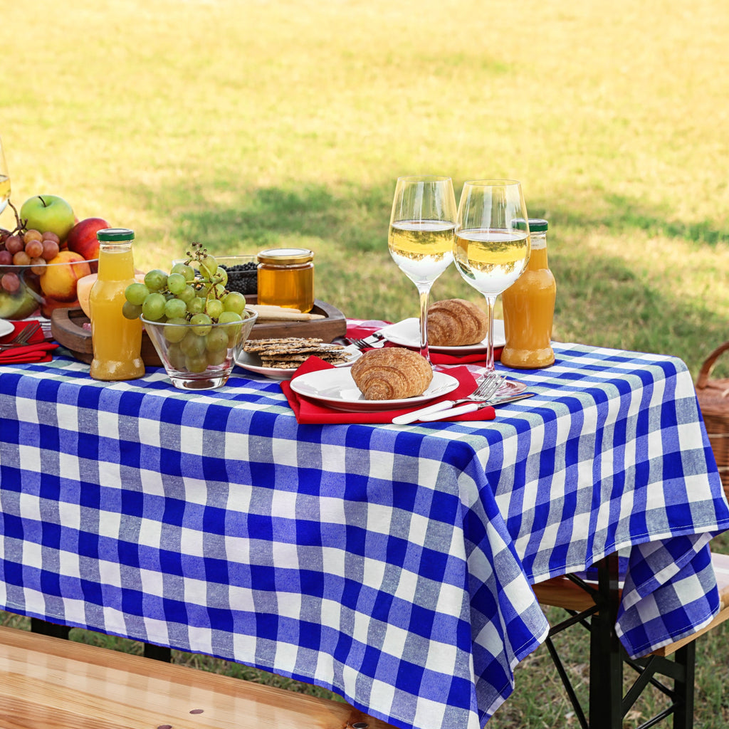 Rectangle Buffalo Plaid Tablecloth - Blue & White - 60"W x 102"