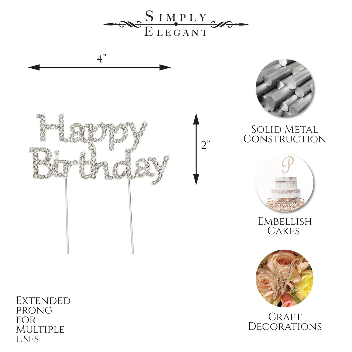 Rhinestone Cake Topper - "Happy Birthday"