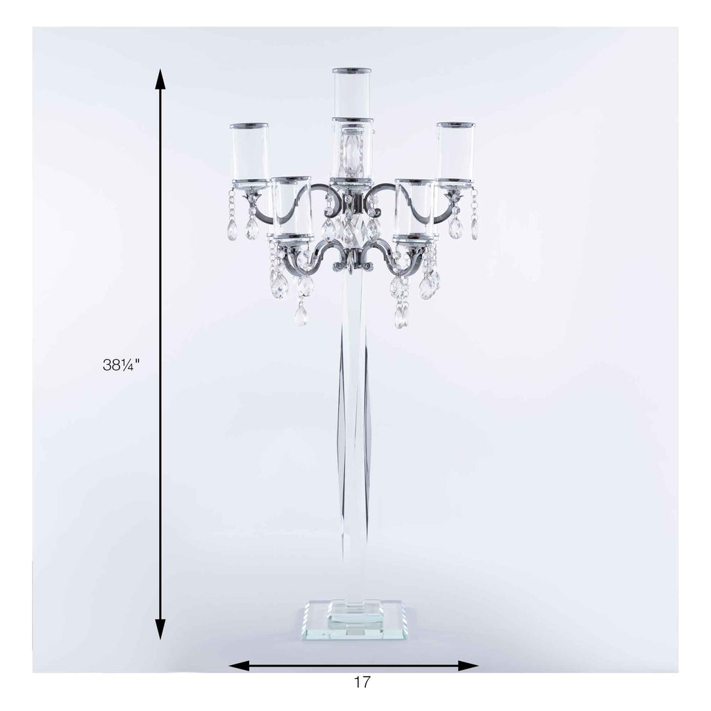Crystal Candelabra 8 arm with Glass Cylinders  38" -  Silver