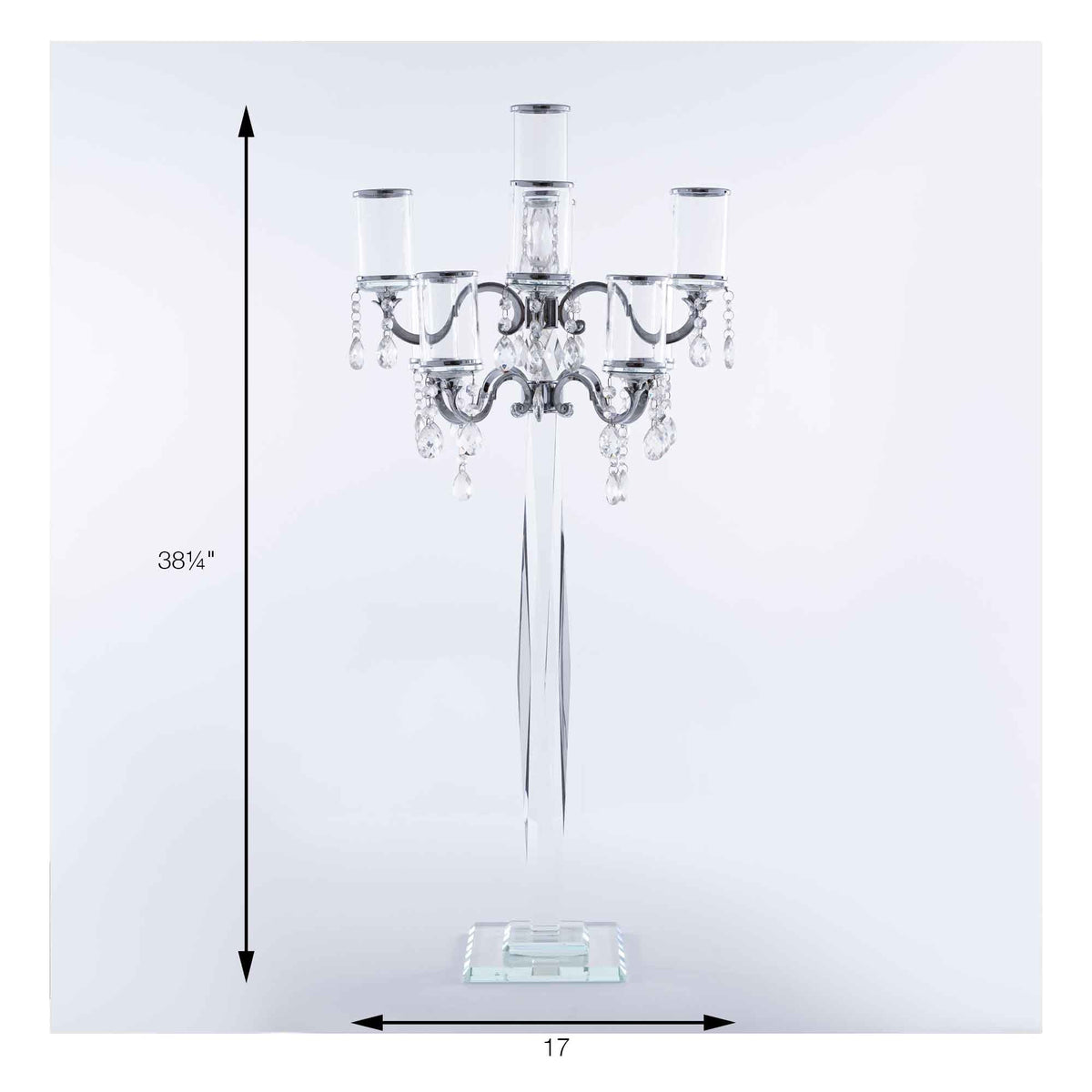 Crystal Candelabra 8 arm with Glass Cylinders  38" -  Silver
