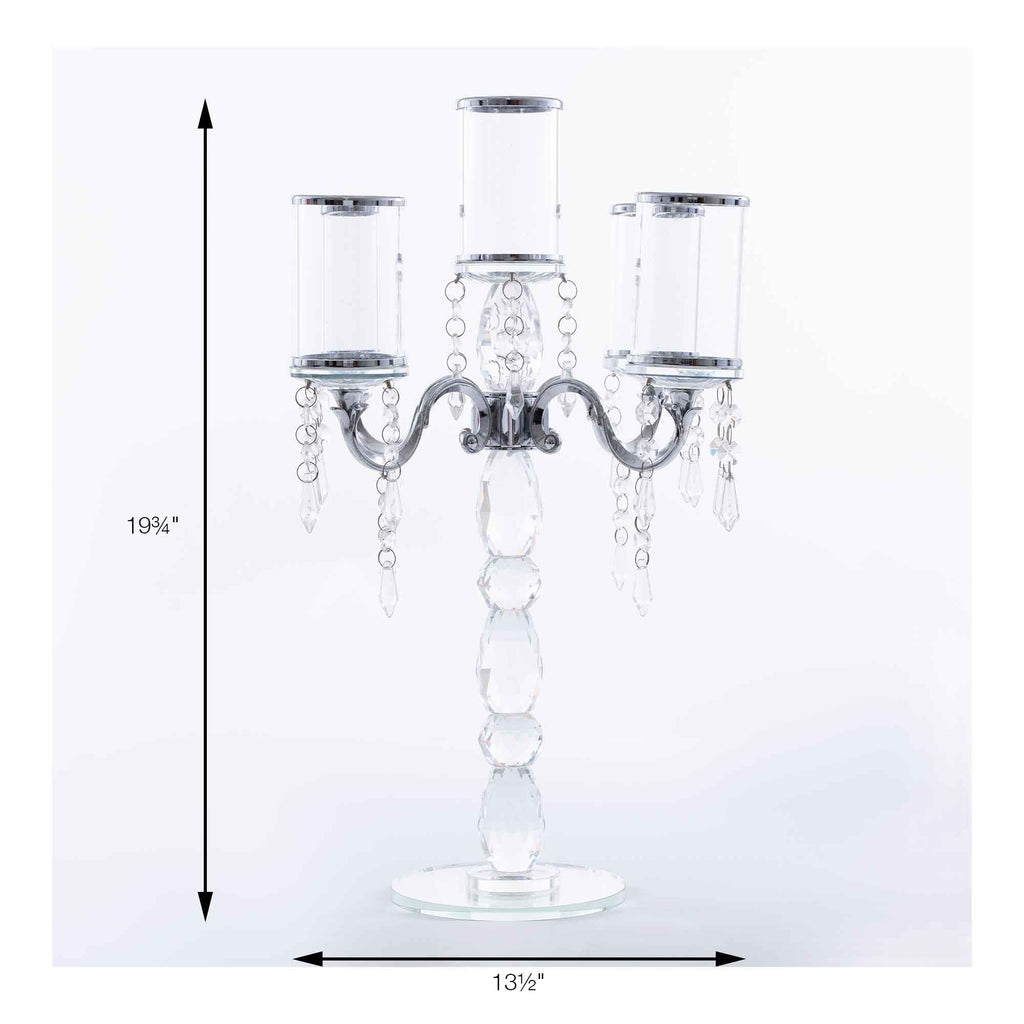 Crystal Candelabra 5 arm with Glass Cylinders 19.5" - Silver
