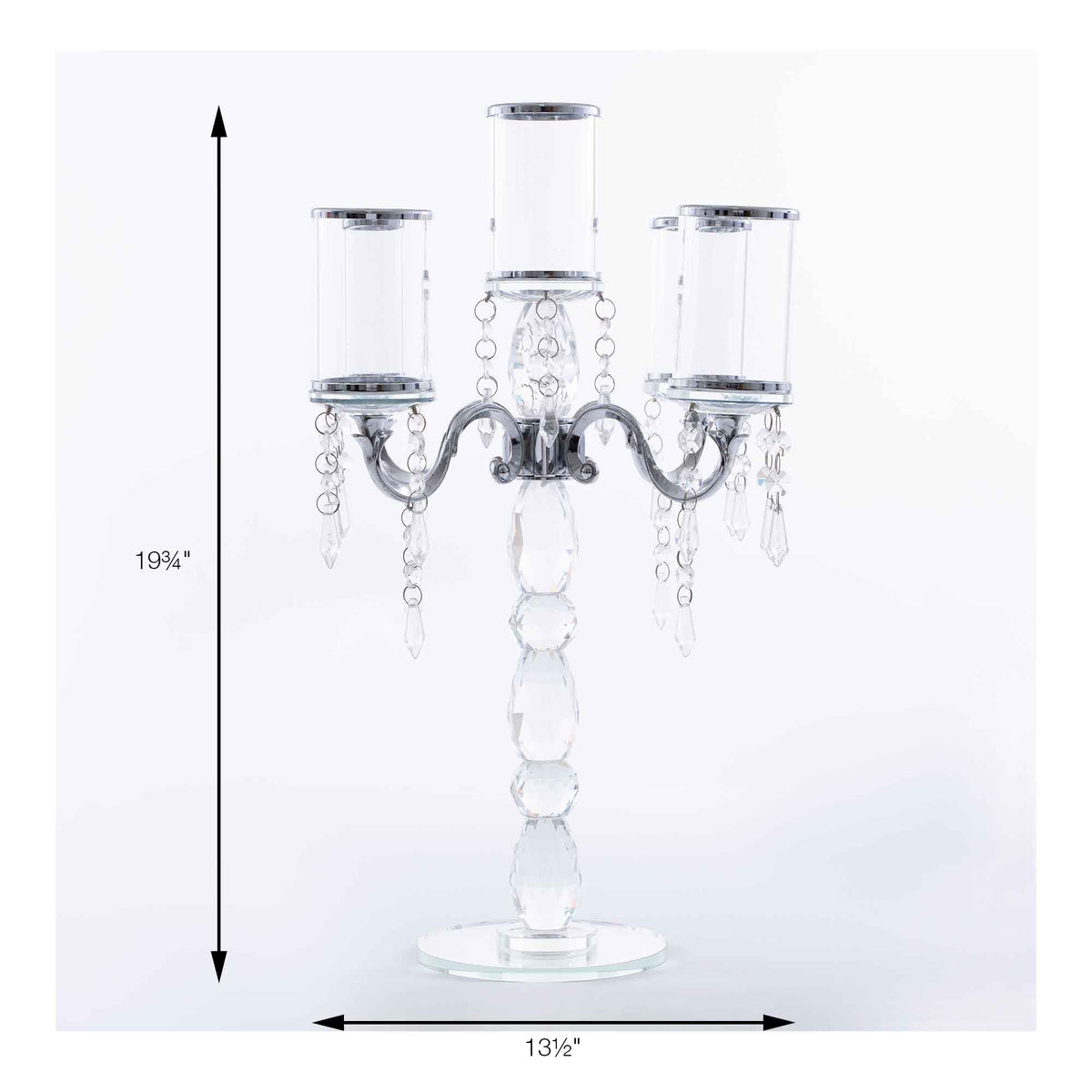Crystal Candelabra 5 arm with Glass Cylinders 19.5" - Silver