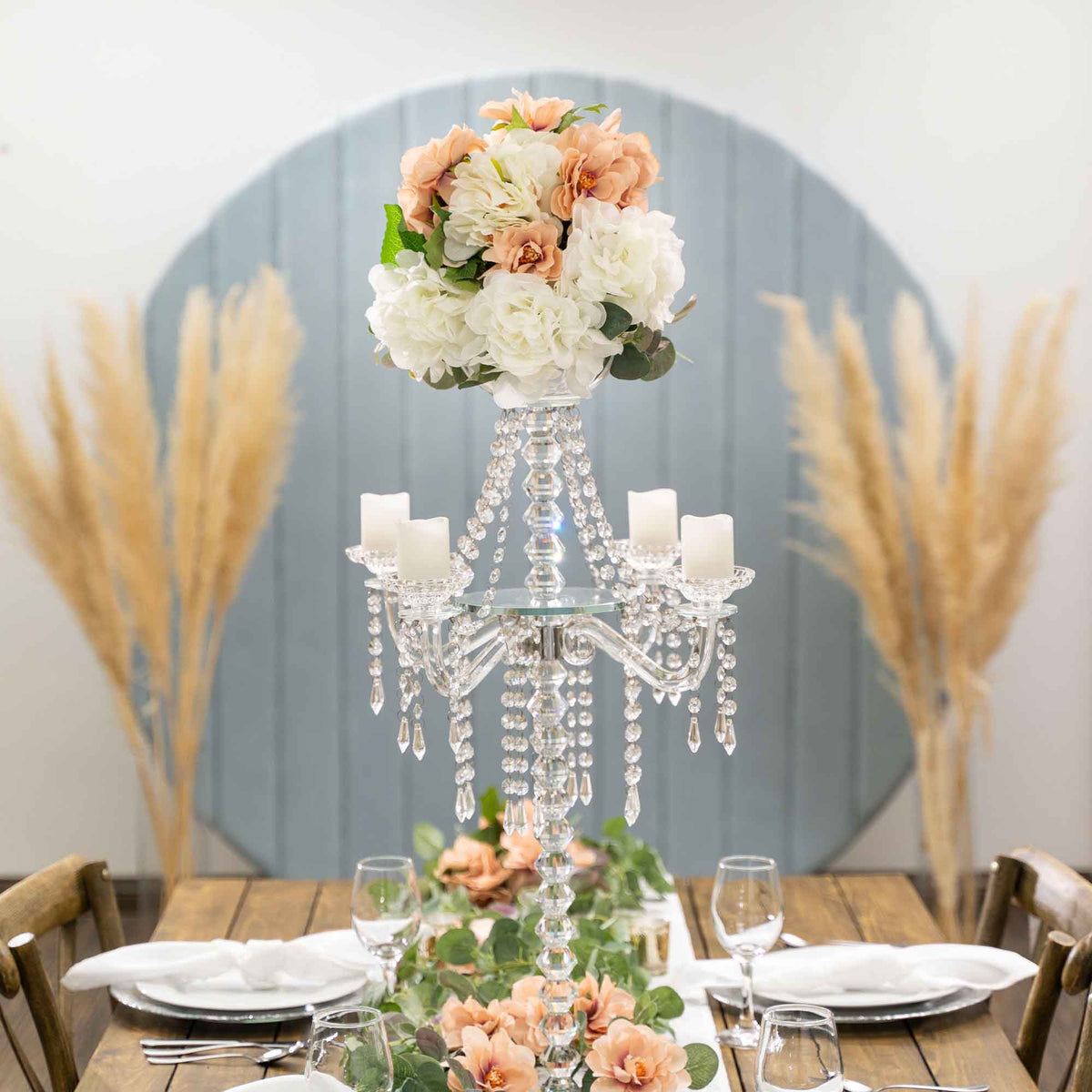 Crystal Candelabra with Large Flower Bowl 30.5"