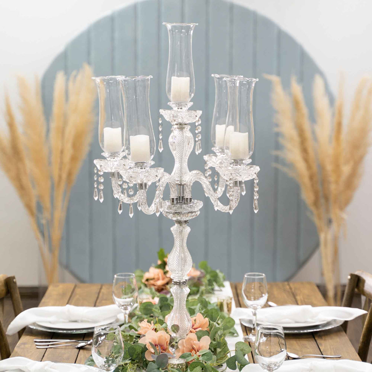 Crystal Candelabra 5 arm Glass Hurricane Globes 44.5"