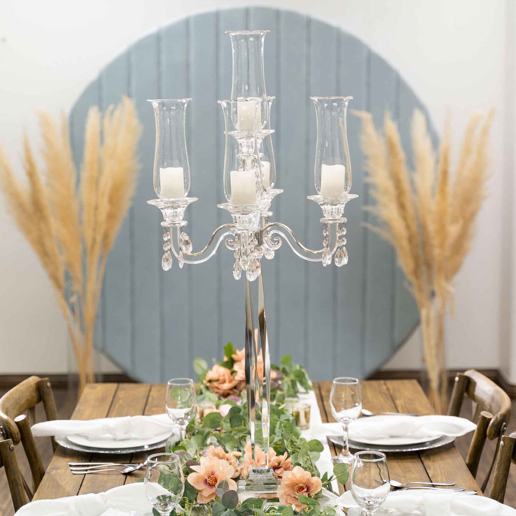 Crystal Candelabra 5 Arm Glass Hurricane Globes 40"
