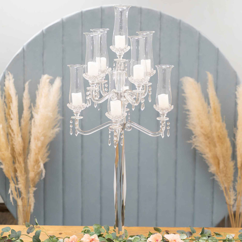 Crystal Candelabra 9 arm Glass Hurricane Globes 49"