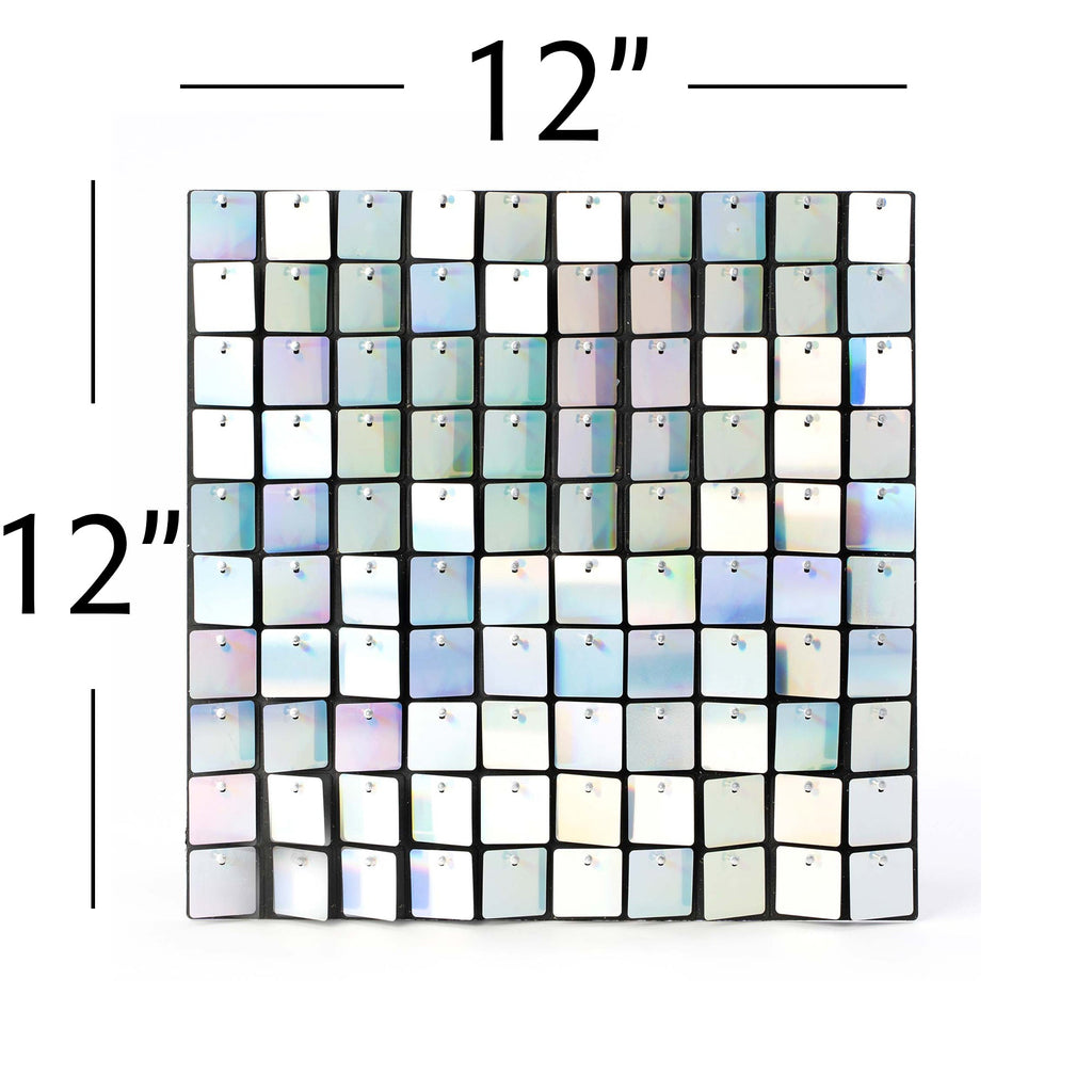 Square Sequin Backdrop Panels with Black Backing-White Iridescent