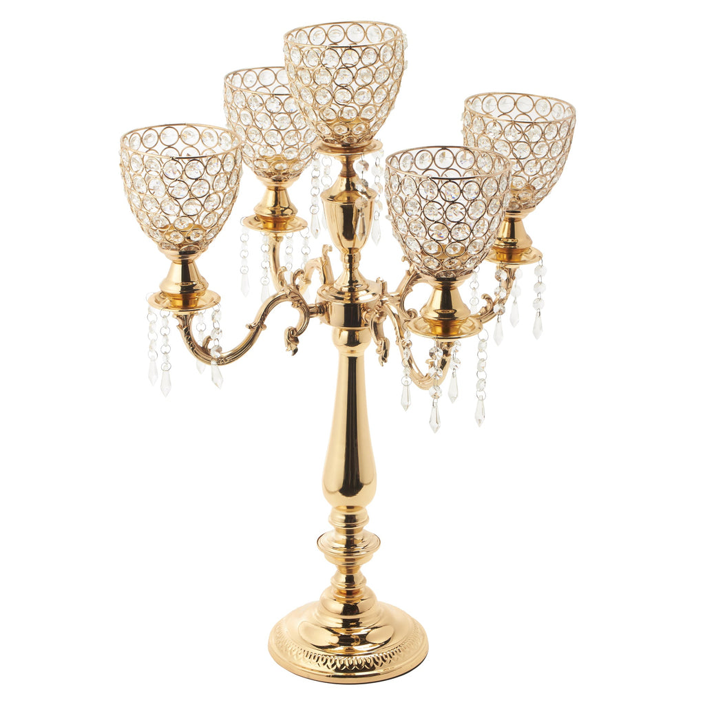 Crystal Candelabra Globe Seville, Five Arm 30"- Gold