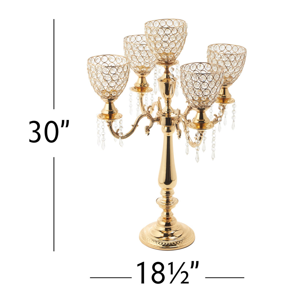 Crystal Candelabra Globe Seville, Five Arm 30"- Gold