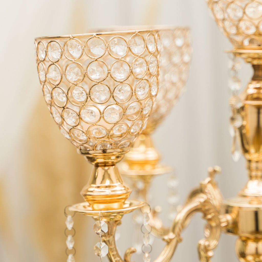 Crystal Candelabra Globe Seville, Five Arm 30"- Gold