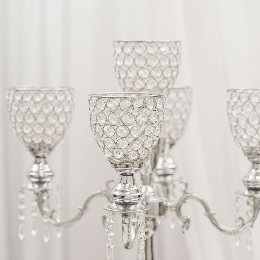 Crystal Candelabra Globe Seville, Five Arm 30"- Silver