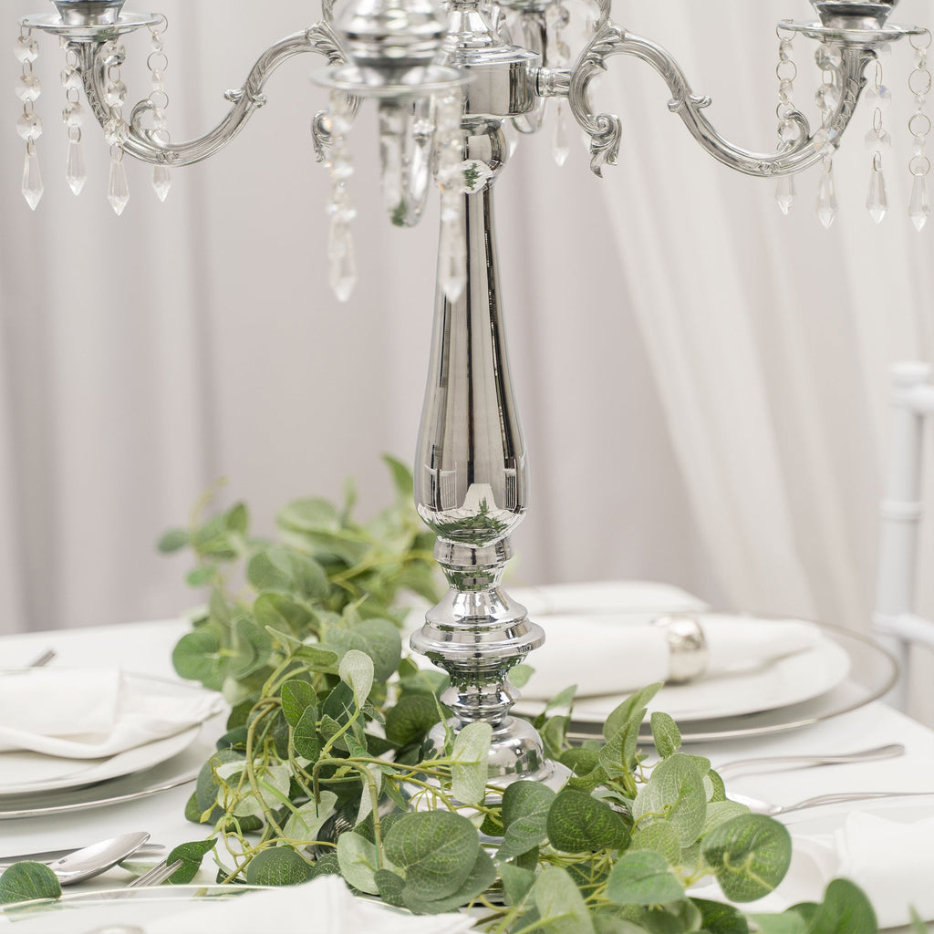 Crystal Candelabra Globe Seville, Five Arm 30"- Silver