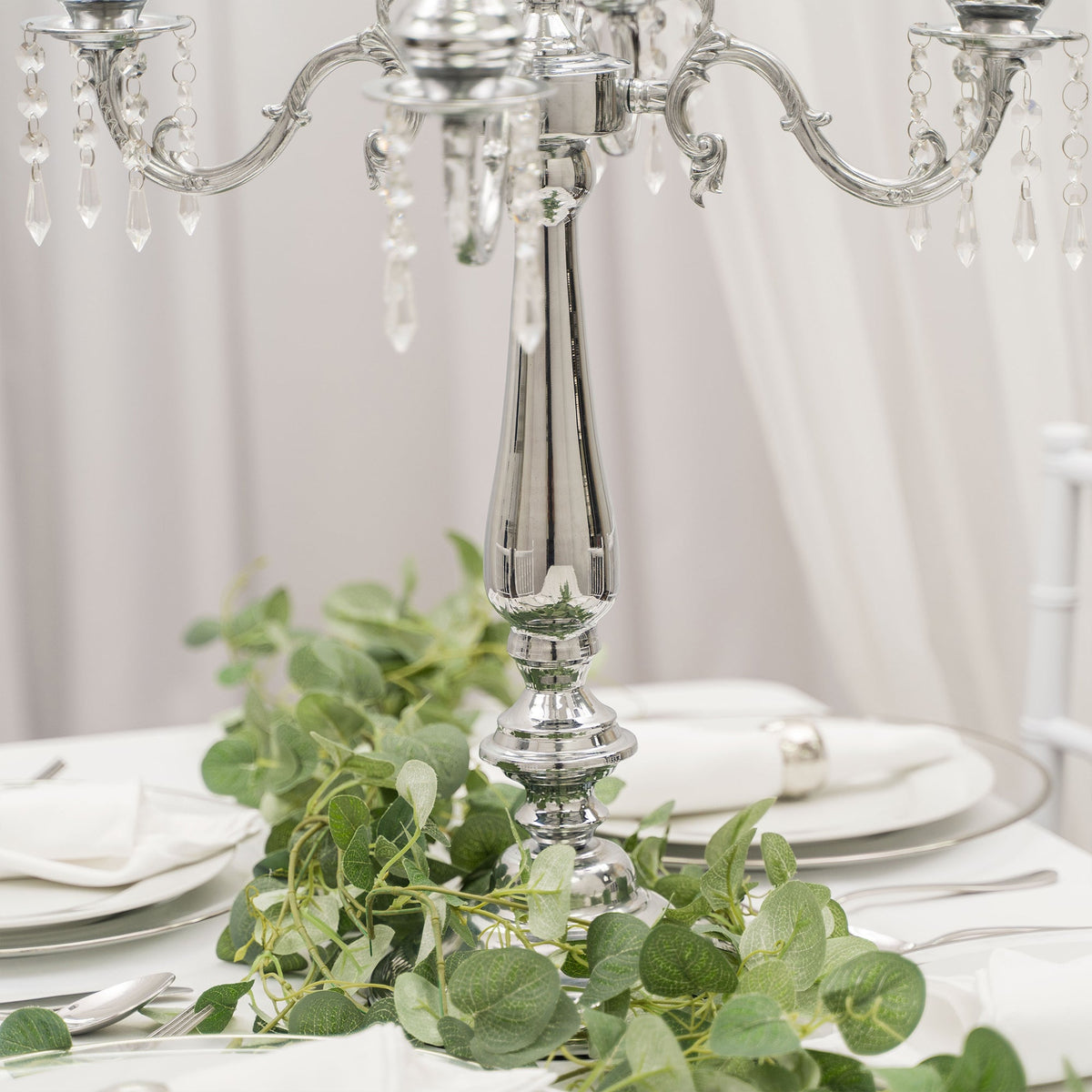 Crystal Candelabra Globe Seville, Five Arm 30"- Silver